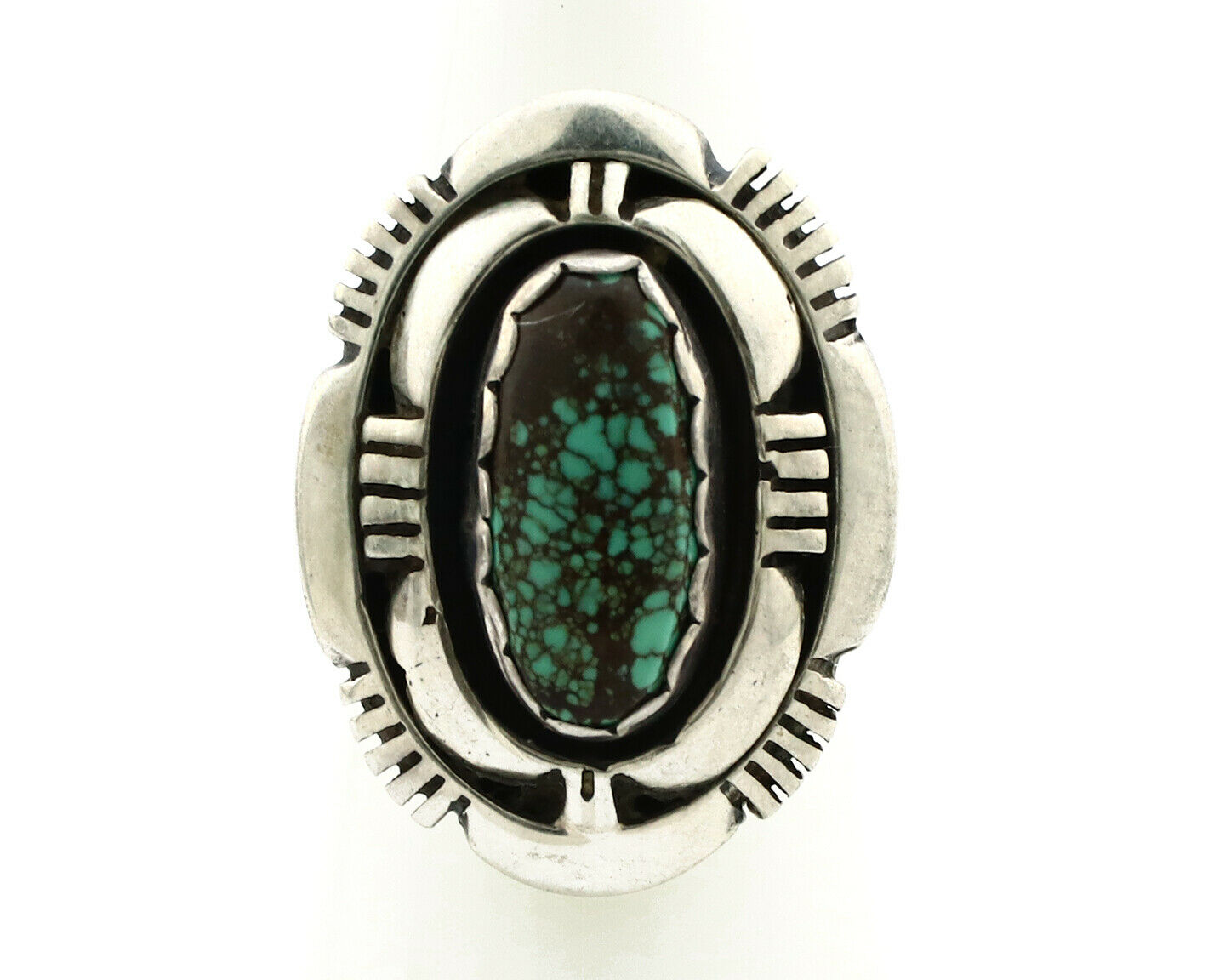 Navajo Ring .925 Silver Spiderweb Turquoise Artist Signed L. M. Nez C80s