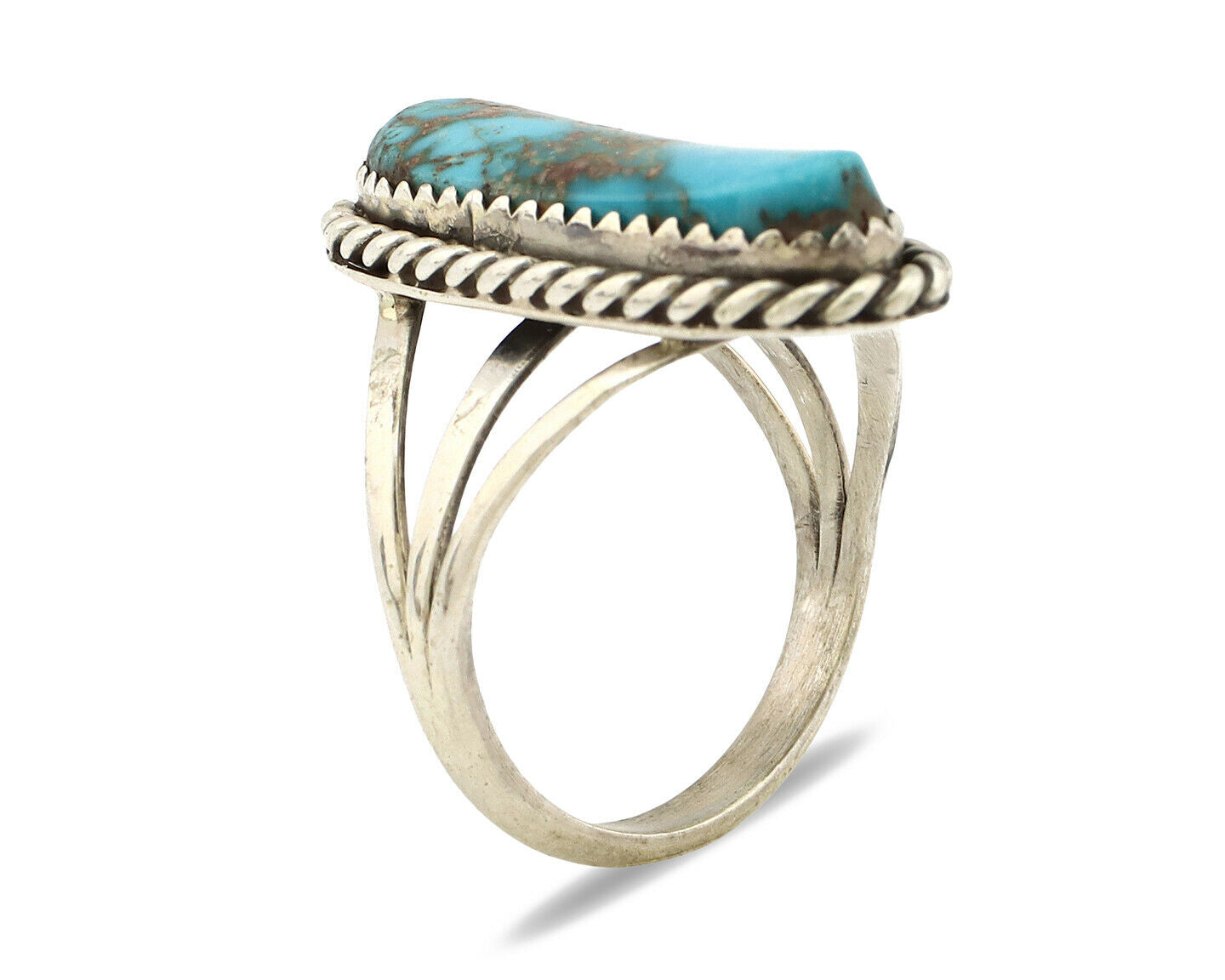 Navajo Ring .925 Silver Kingman Turquoise Artist Signed Gecko C.90's