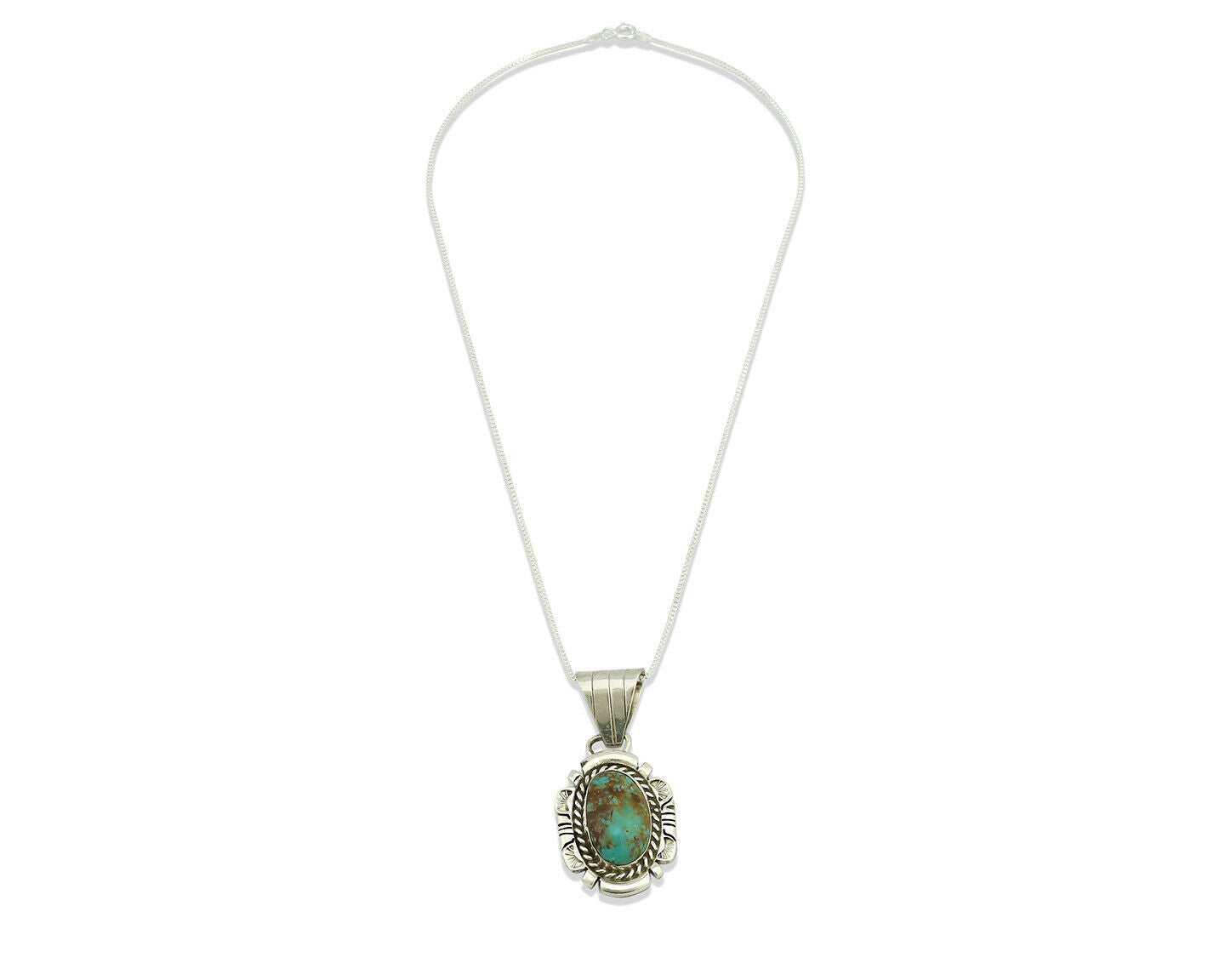 Navajo Necklace .925 Silver Kingman Turquoise Signed JP C.1980's