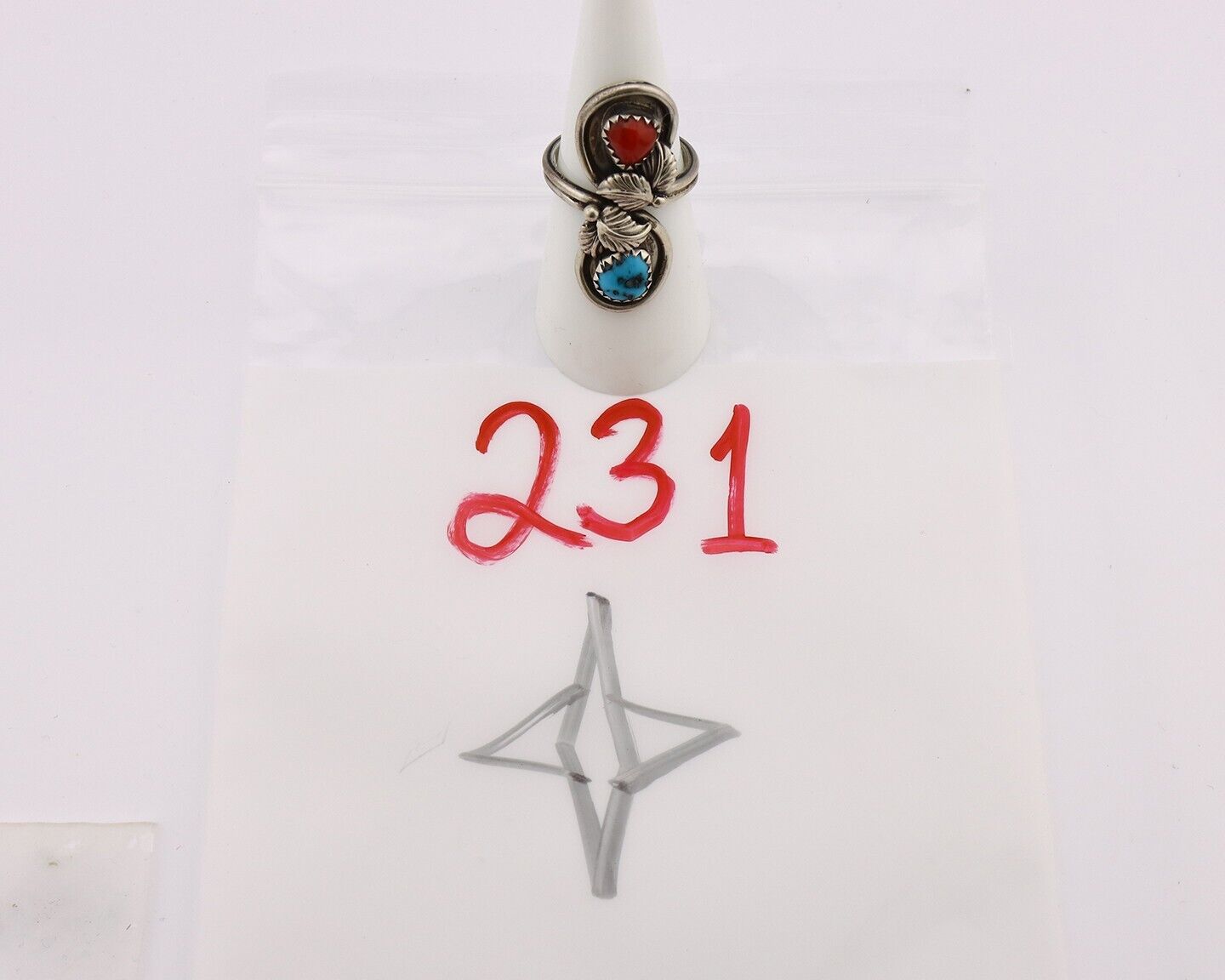 Navajo Ring 925 Silver Blue Turquiose & Mediterranean Coral Native Artist C.80's