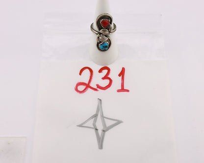 Navajo Ring 925 Silver Blue Turquiose & Mediterranean Coral Native Artist C.80's