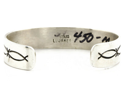 Navajo Bracelet .925 Silver Coral Turquoise Cuff Signed L. James C.80's