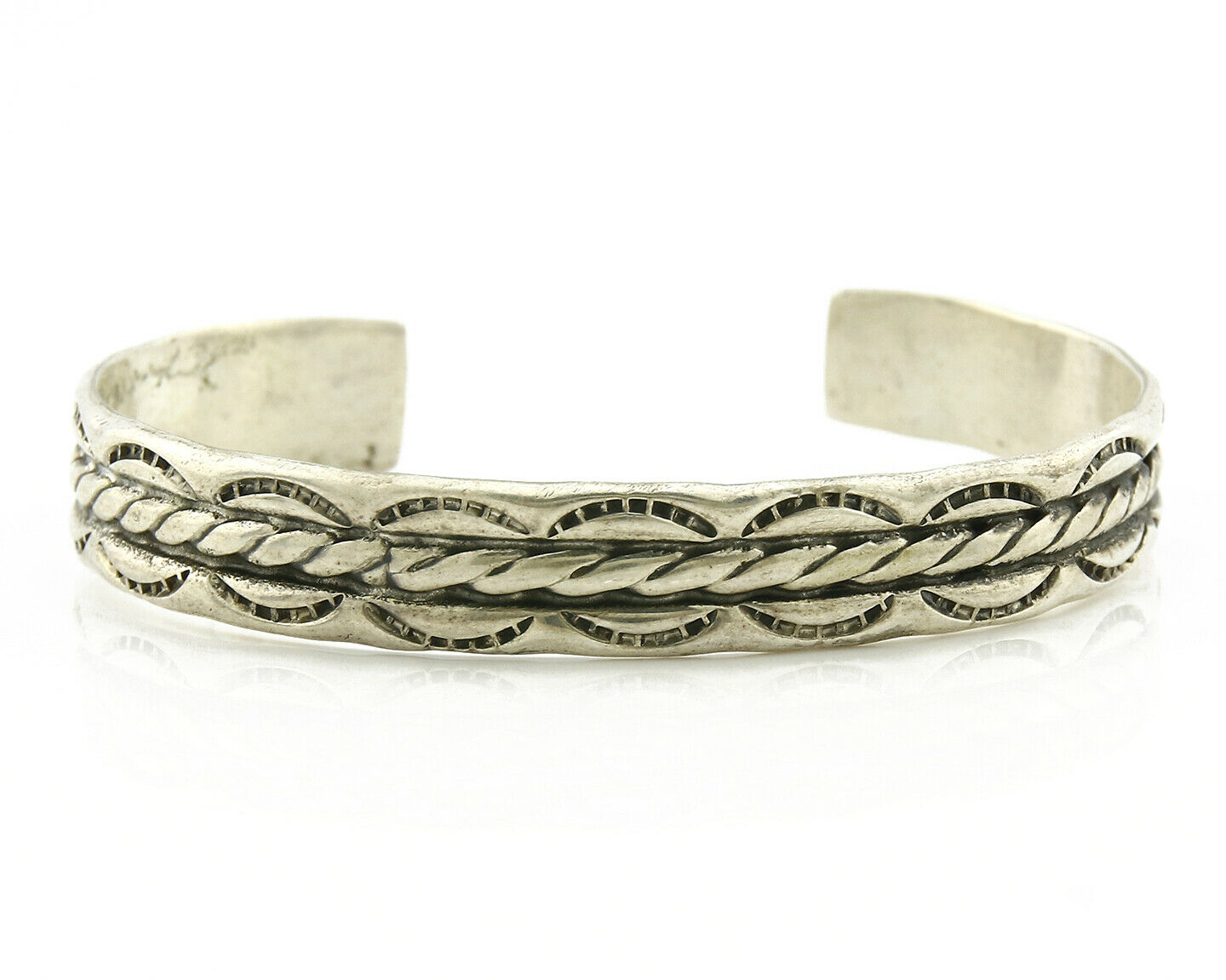 Navajo Bracelet .925 Silver Handmade Hand Stamped Signed Artist C Montoya C.80s