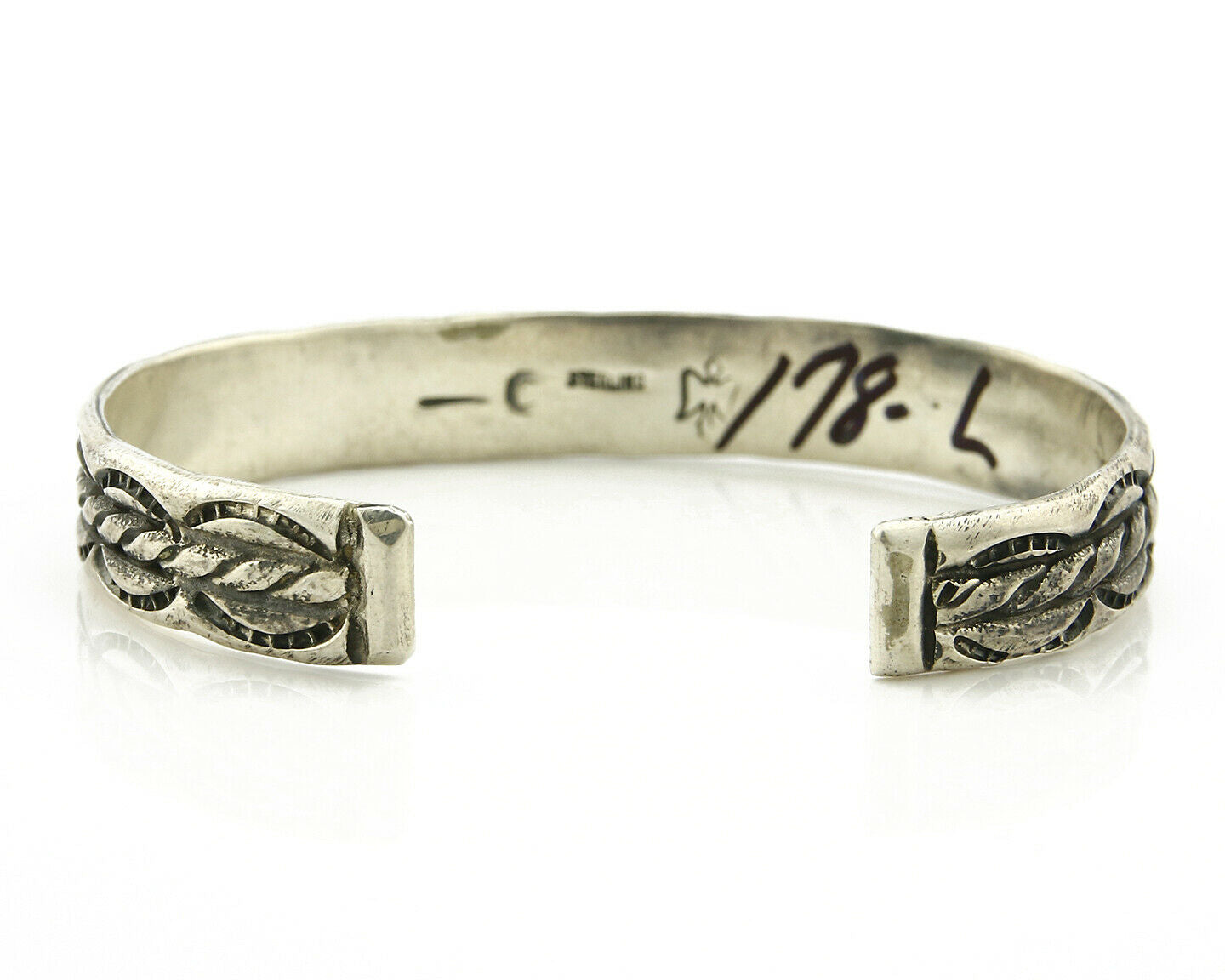 Navajo Bracelet .925 Silver Handmade Hand Stamped Signed Artist C Montoya C.80's