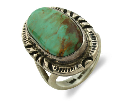 Navajo Ring .925 Silver Kingman Turquoise Artist Signed Gecko C.1980's