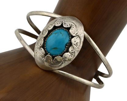 Navajo Bracelet 925 Silver Natural Blue Turquoise Native American Artist J C80