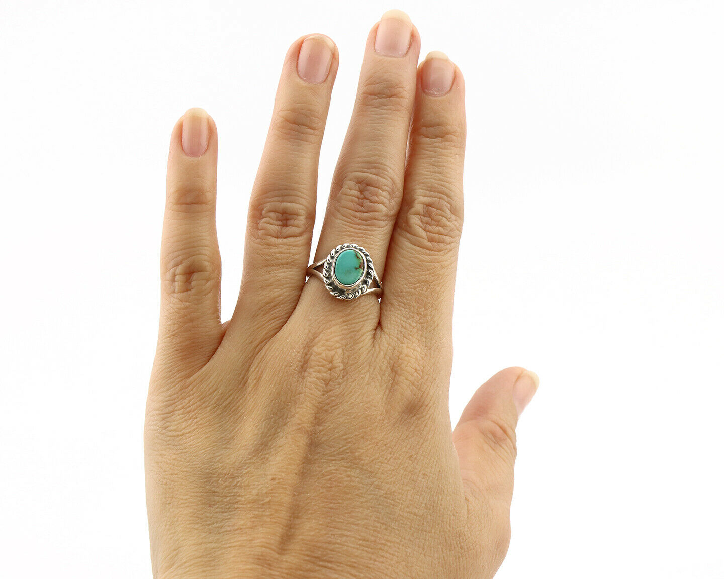 Navajo Ring .925 Silver Kingman Turquoise Artist Signed Gecko C.90's