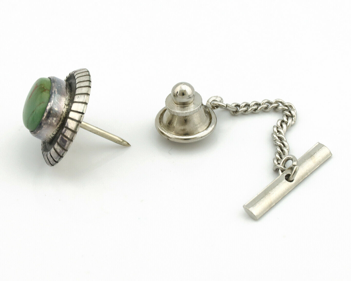 Navajo Tie Tack .925 Silver Manassas Turquoise Native American Artist C.80's