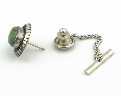 Navajo Tie Tack .925 Silver Manassas Turquoise Native American Artist C.80's