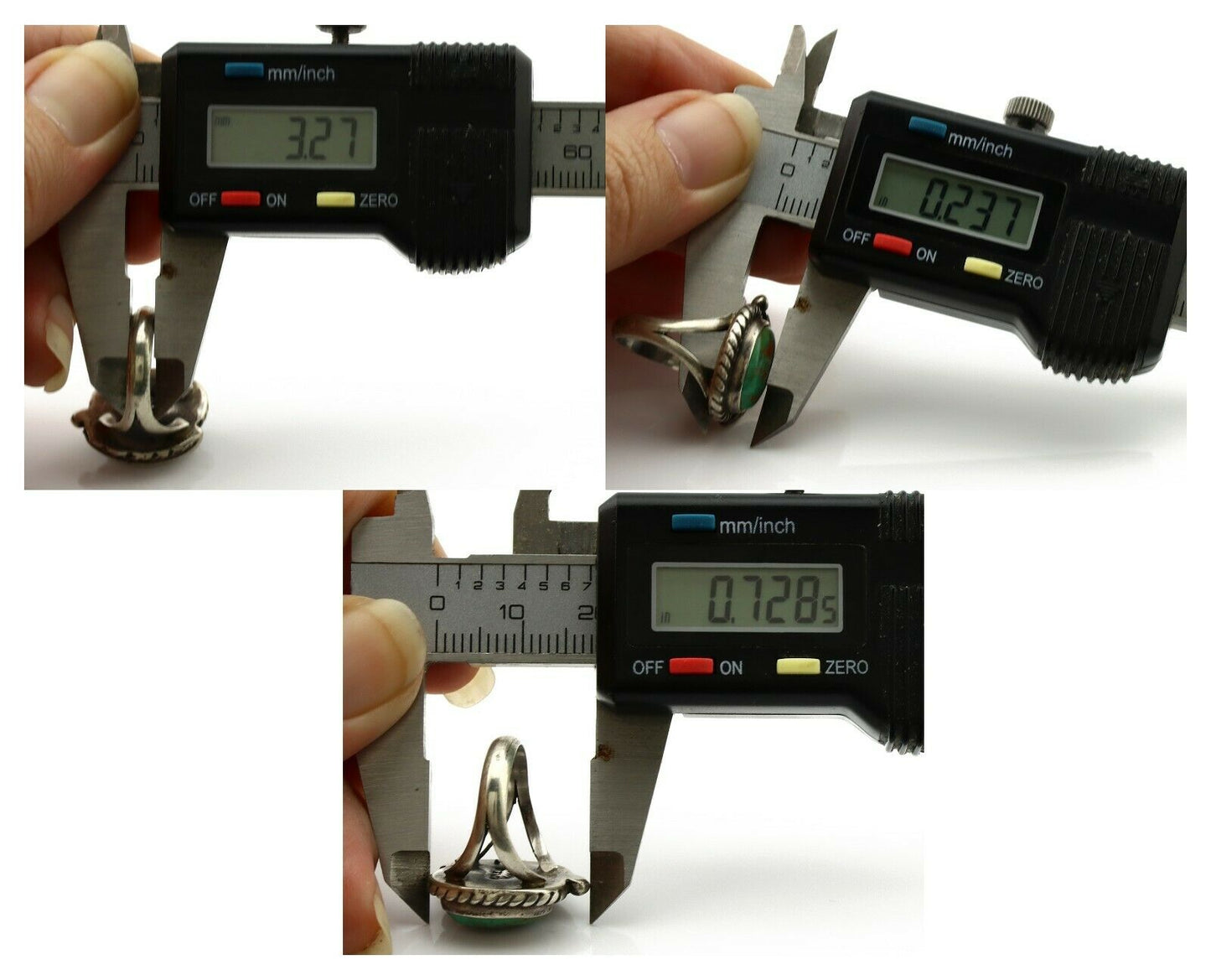 Navajo Ring .925 Silver Green Turquoise Artist Signed Sun C.1980's