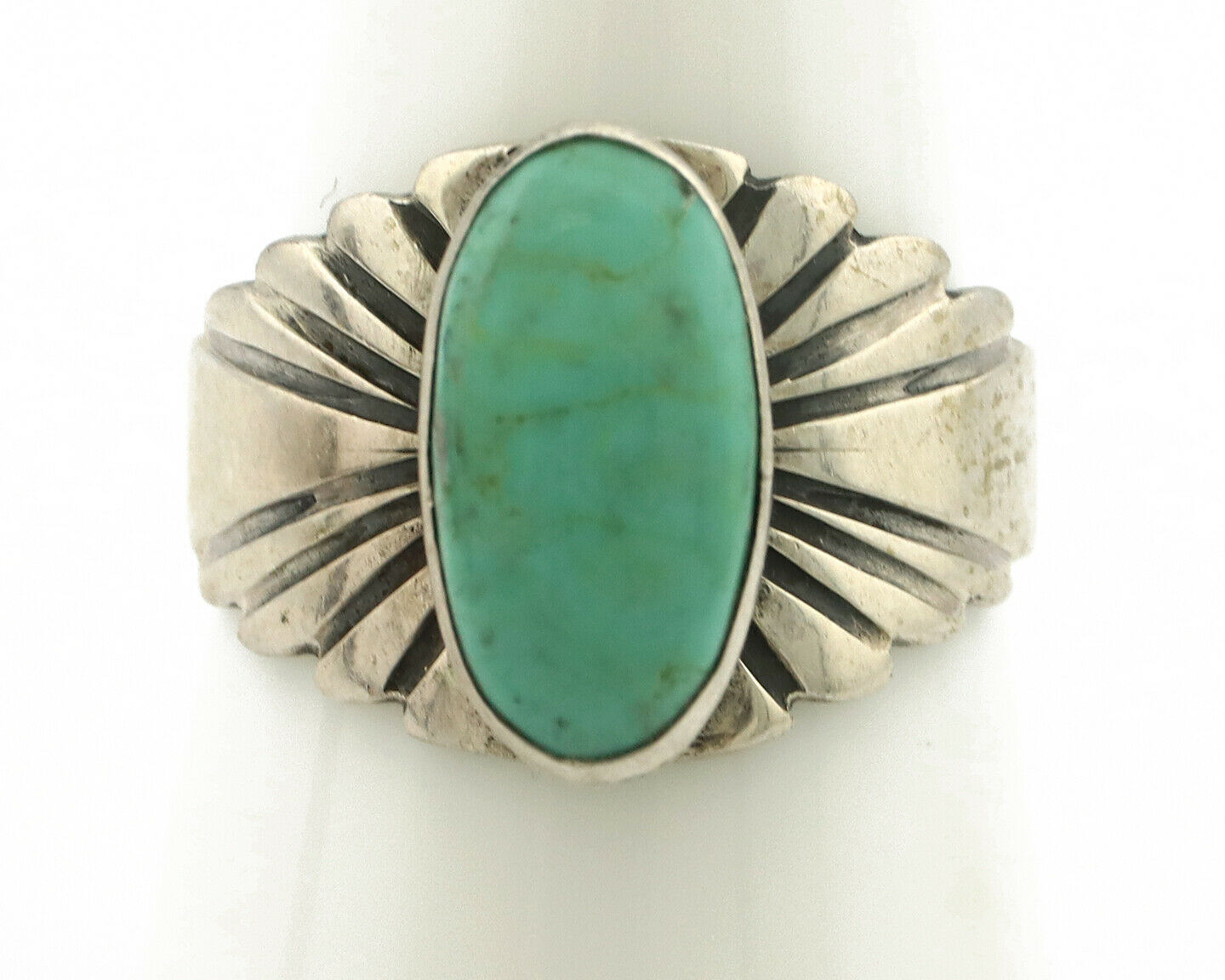 Navajo Ring .925 Silver Kingman Turquoise Artist Signed Apache C.80's
