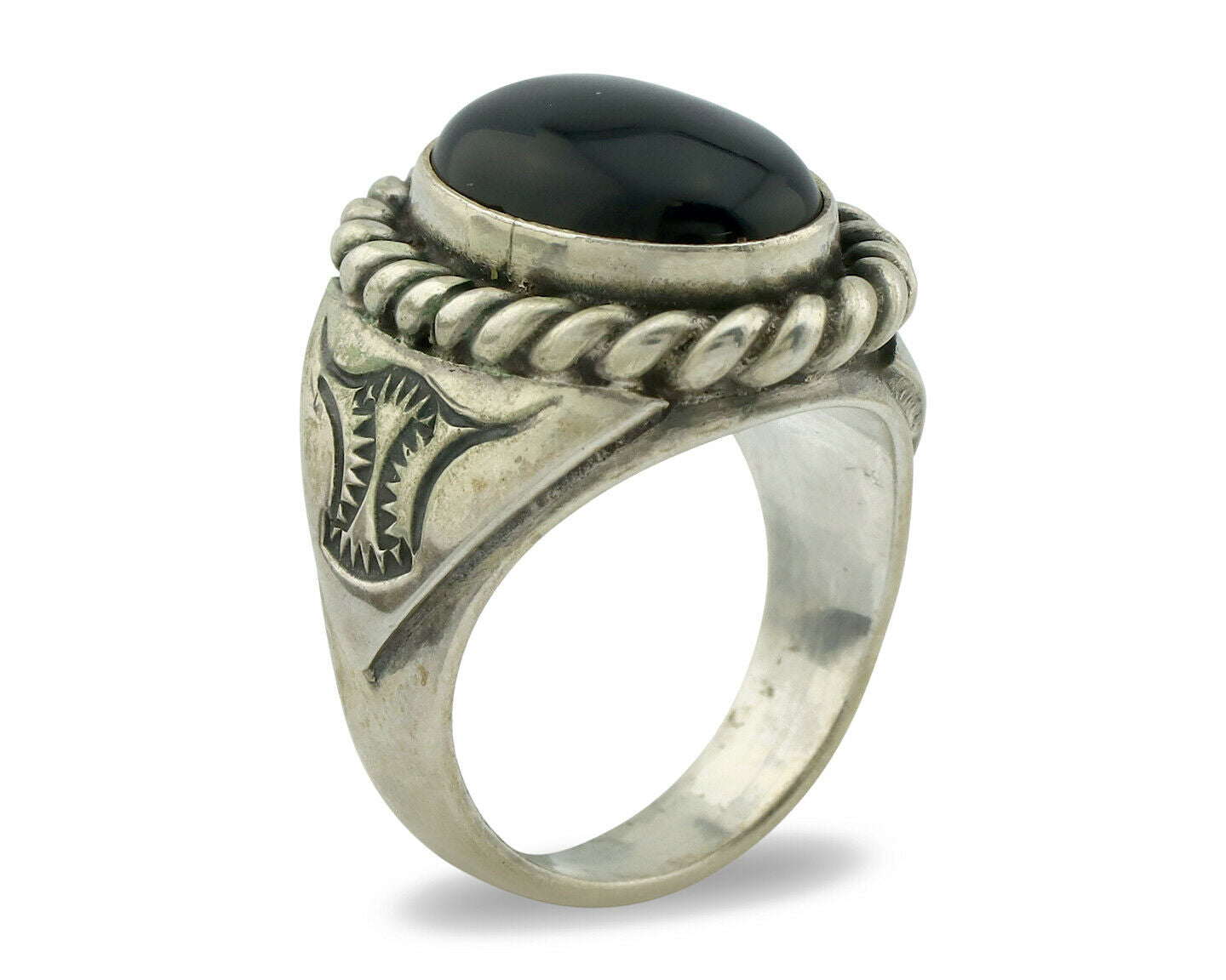 Navajo Ring .925 Silver Onyx Artist Signed Apache Manufacturing C.80's