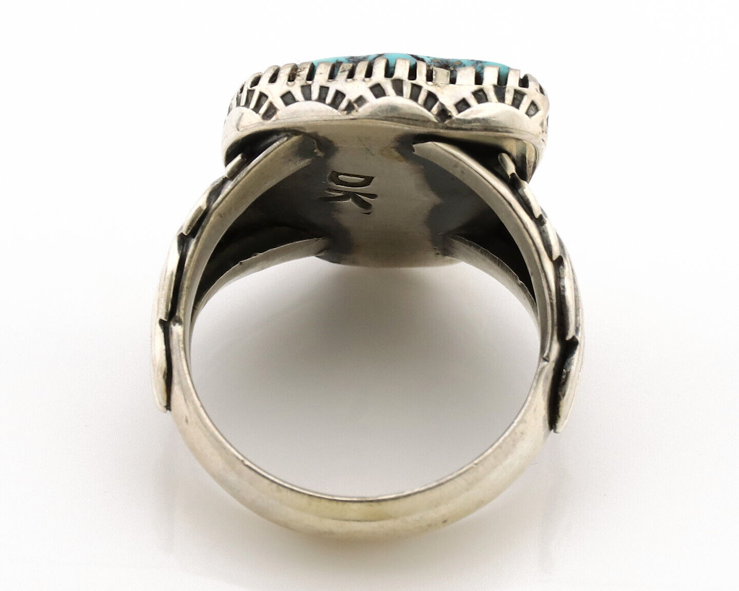 Navajo Ring .925 Silver Sleeping Beauty Turquoise Artist Signed DK C.80's