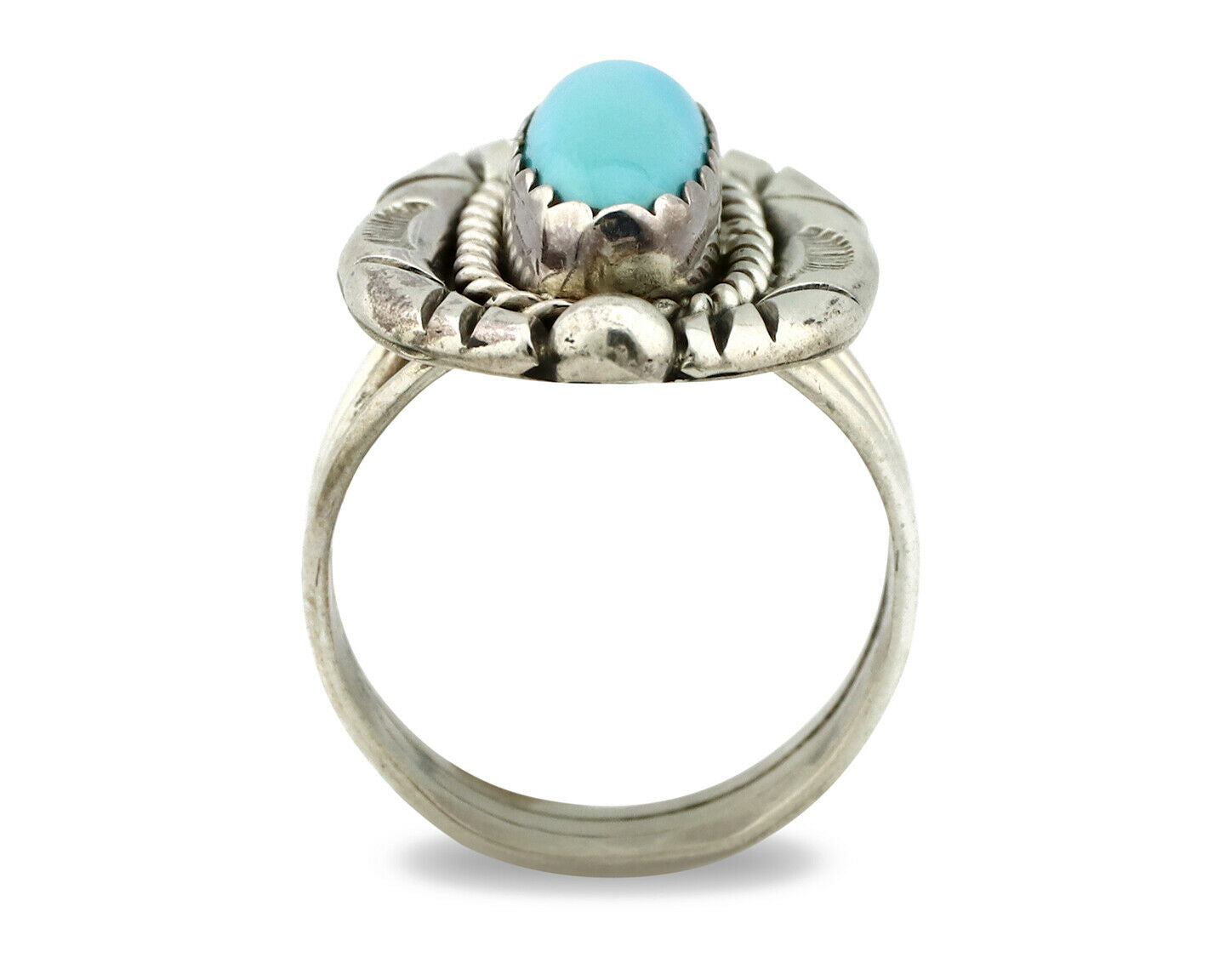 Navajo Ring .925 Silver Blue Turquoise Artist Signed V&N EDSITTY C.80's