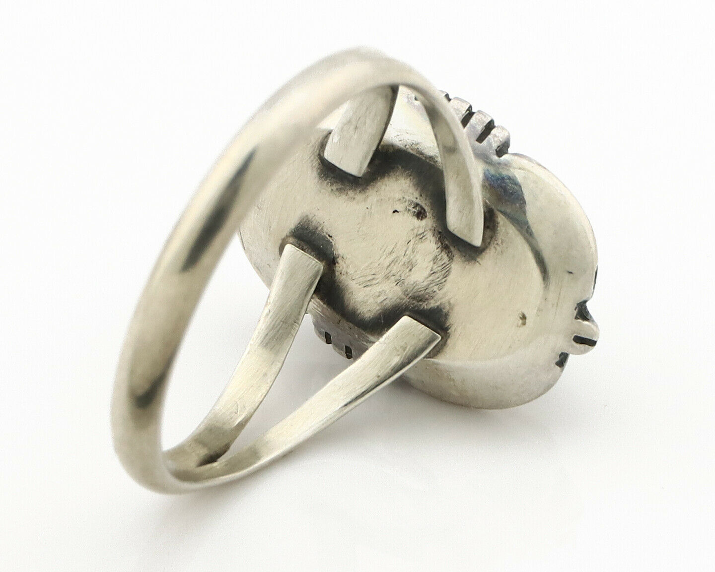 Navajo Ring .925 Silver Spiderweb Turquoise Handmade Native American Artist C80s