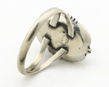 Navajo Ring .925 Silver Spiderweb Turquoise Handmade Native American Artist C80s