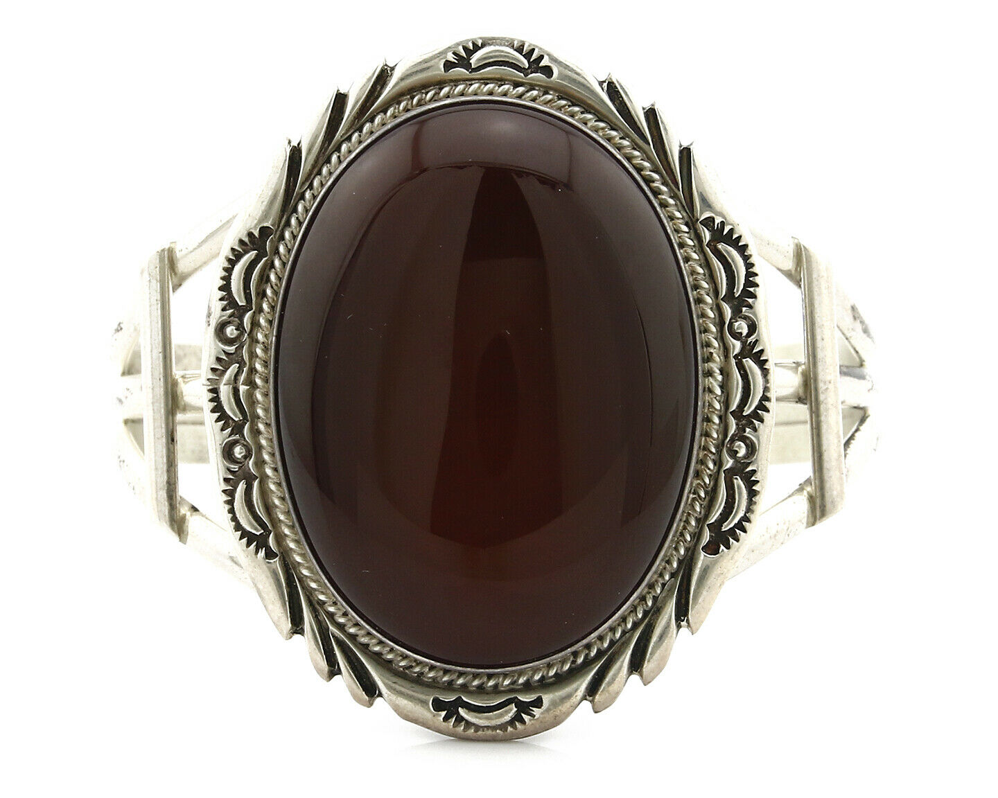 Women's Navajo Bracelet .925 Silver Natural Agate Cuff Artist Gilbert Nelson C80