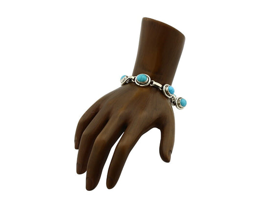 Navajo Link Bracelet .925 Silver Blue Turquoise Native American Artist C.80's