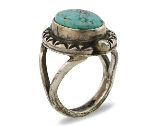 Navajo Ring .925 Silver Blue Turquoise Artist Signed Gecko C.1980's