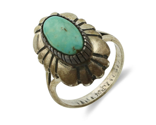 Navajo Ring .925 Silver Green Turquoise Artist Signed M Montoya C.80's