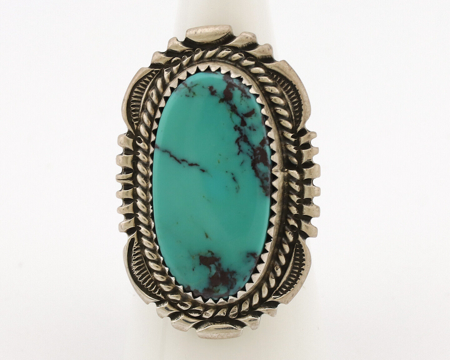 Navajo Ring .925 Silver Natural Blue Turquoise Artist Signed Spencer C.80's