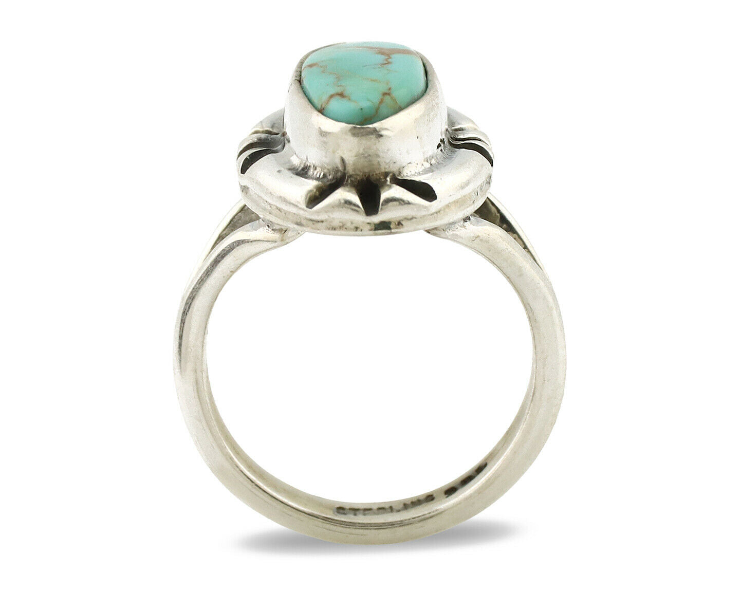 Navajo Ring .925 Silver Natural Mined Turquoise Artist Signed Gecko C.80's