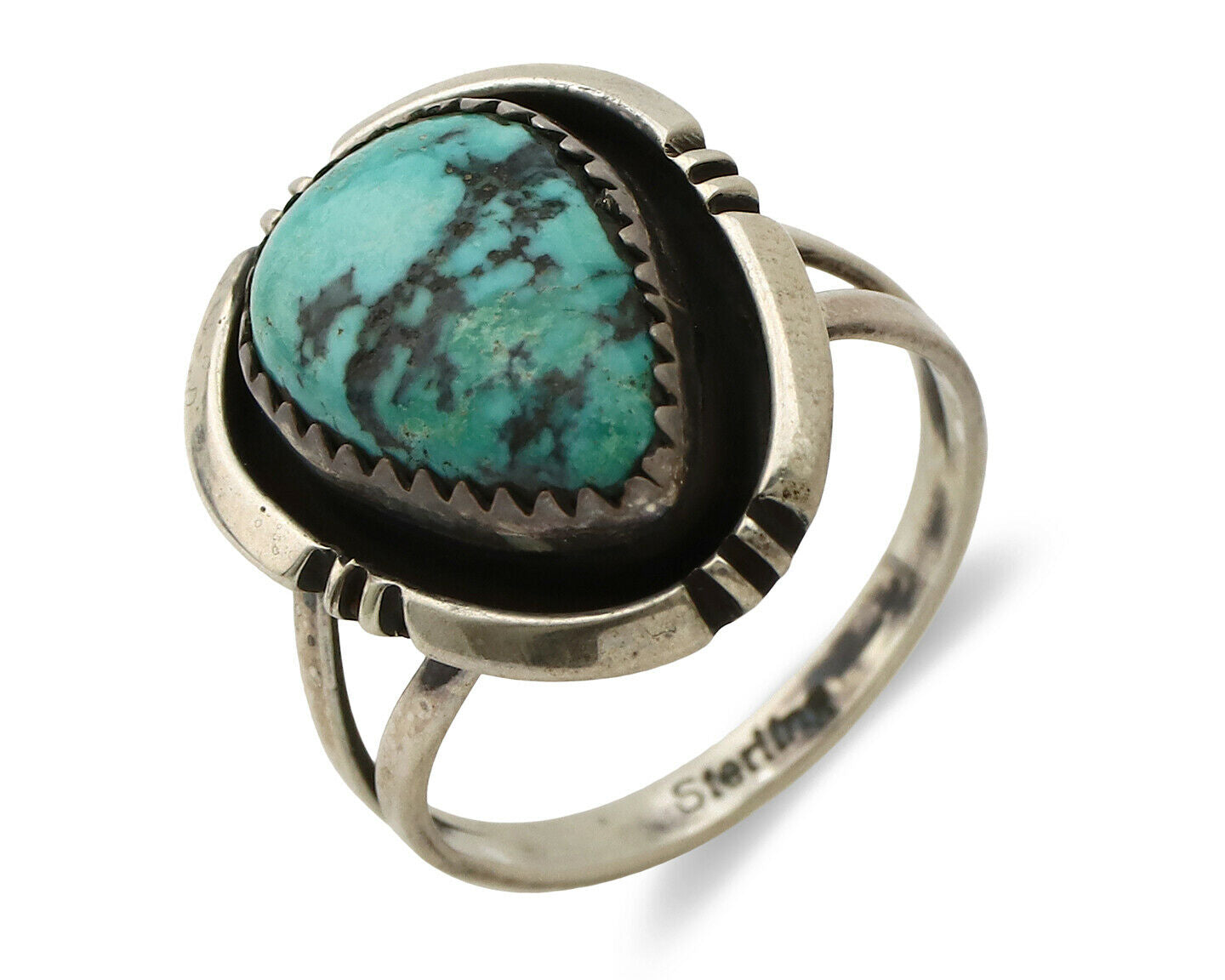 Navajo Ring .925 Silver Blue Nevada Turquoise Native American Artist C.80's