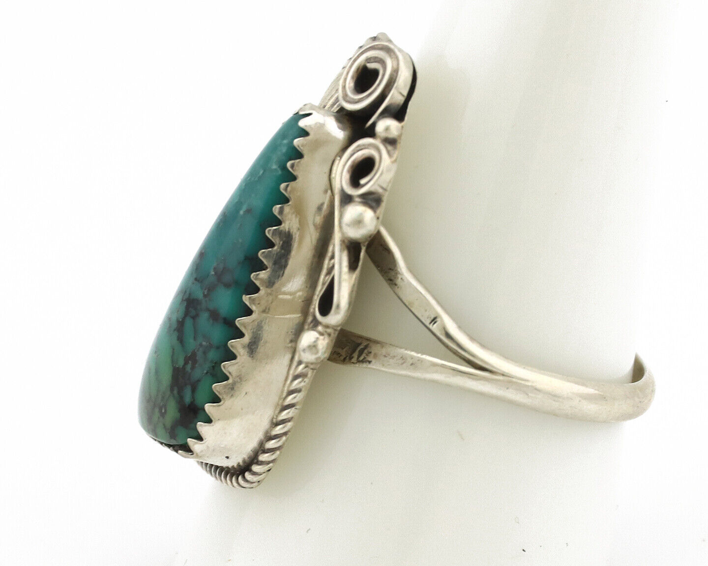 Navajo Ring 925 Silver Natural Spiderweb Turquoise Artist Signed Morris C.80's