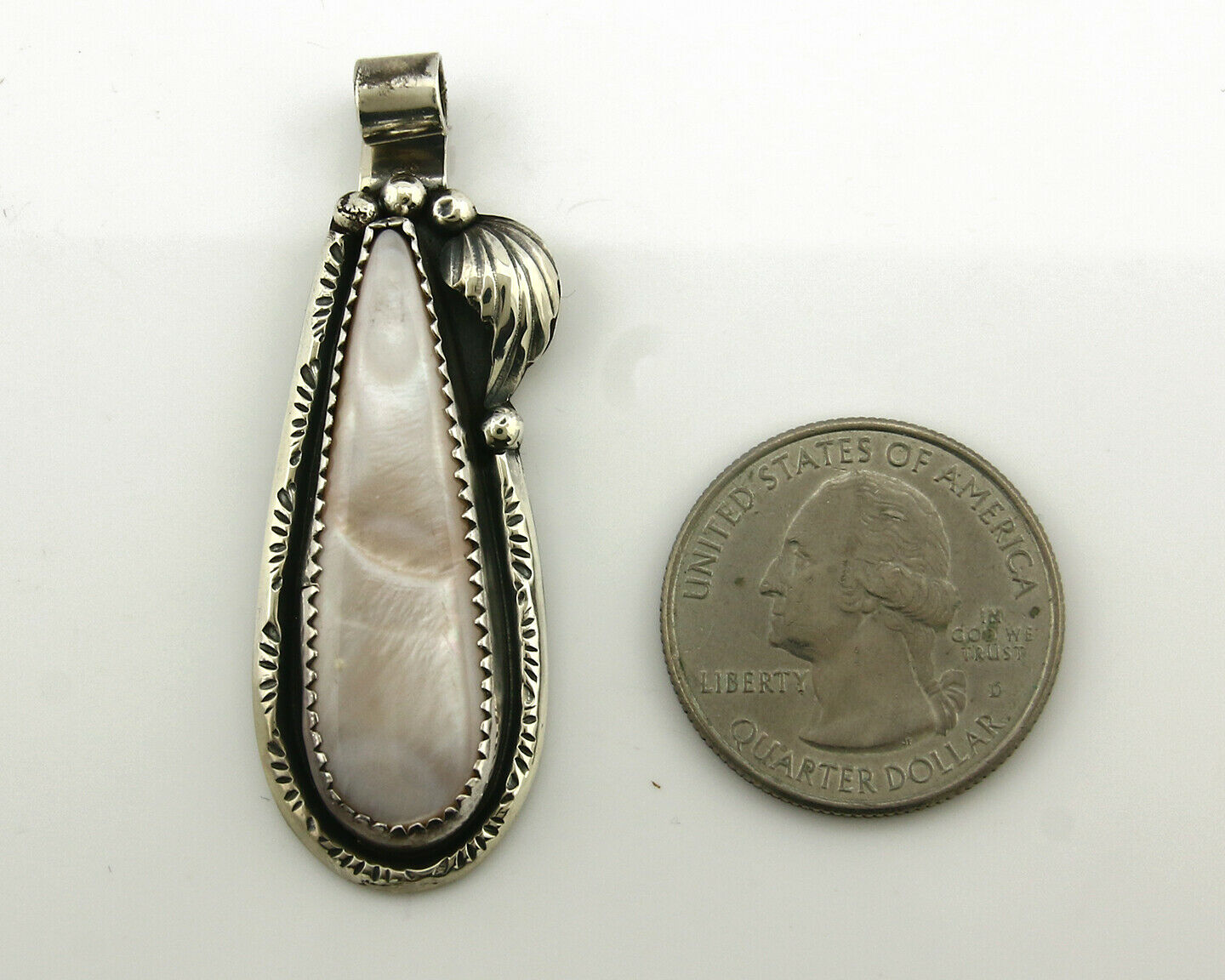Navajo Pendant .925 Silver Real Natural Pink Mussel Signed Yazzie C.80's