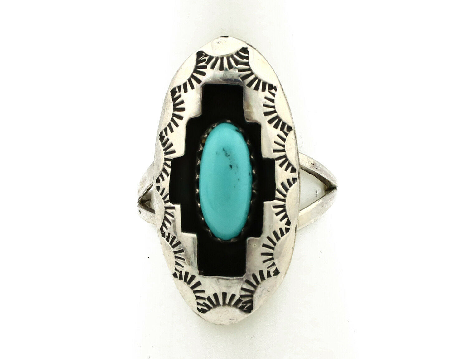 Navajo Ring .925 Silver Sleeping Beauty Turquoise Artist Signed P C80s