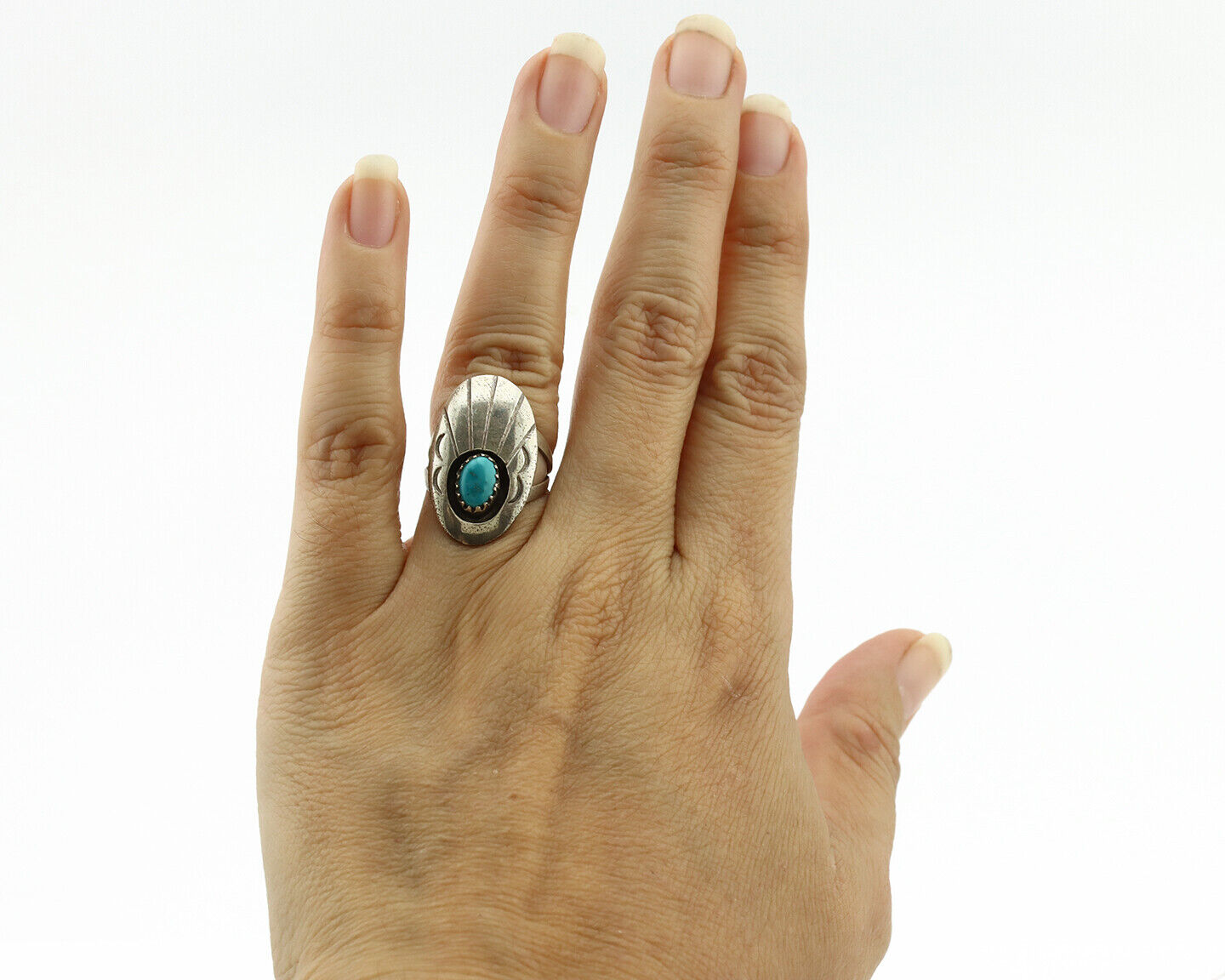 Navajo Ring .925 Silver Easter Blue Turquoise Native American Artist C.1980's