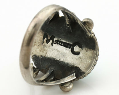 Navajo Ring .925 Silver Blue Turquoise Artist Signed MC C.1980's