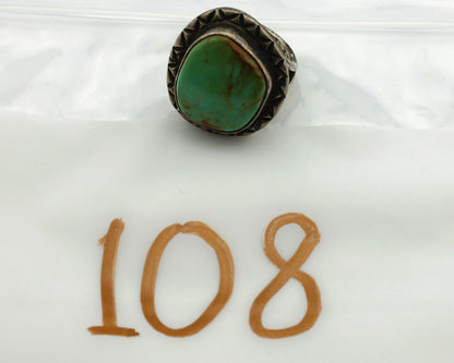 Navajo Ring .925 Silver Kingman Turquoise Artist Signed Gecko C.1980's