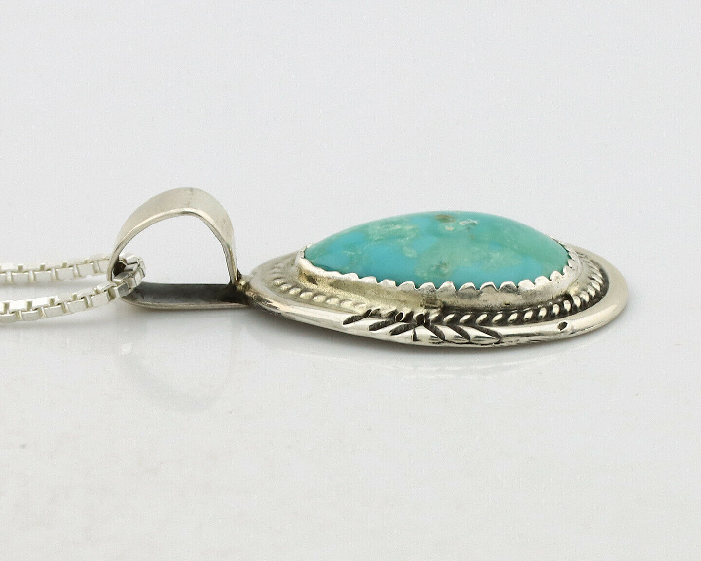 Navajo Necklace .925 Silver Morenci Turquoise Signed Anna Begay C.1980's