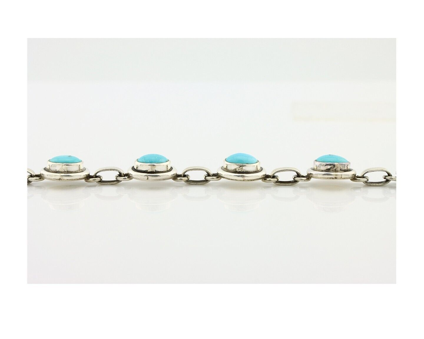 Navajo Link Bracelet .925 Silver Blue Turquoise Native American Artist C.80's