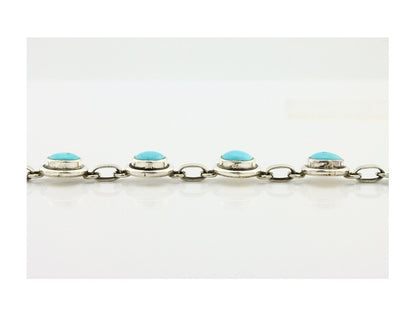 Navajo Link Bracelet .925 Silver Blue Turquoise Native American Artist C.80's