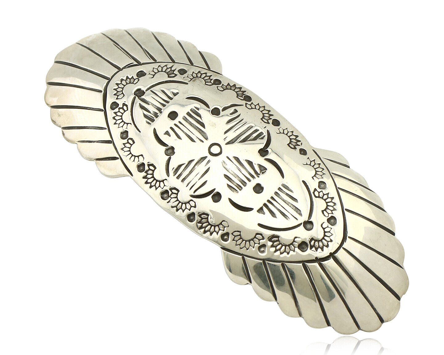 Navajo Hair Clip Barrette .925 Silver Hand Stamped Artist Signed C Montoya C80s