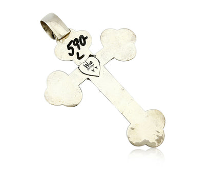 C.1980's Navajo Signed WWs & VY .925 Silver Large Lapis Cross