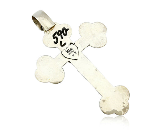 C.1980's Navajo Signed WWs & VY .925 Silver Large Lapis Cross