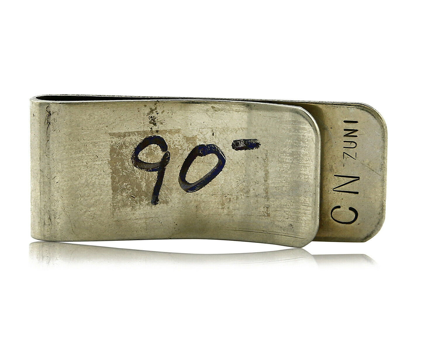 Zuni Money Clip .925 Silver & Nickle Sleeping Beauty Turquoise Artist Native C90