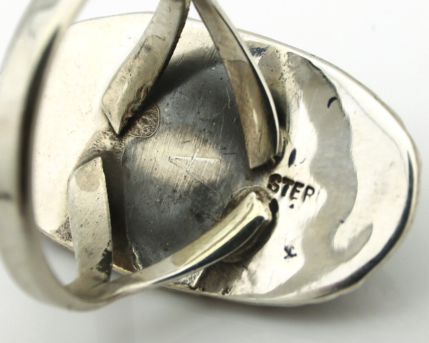 Navajo Ring 925 Silver Natural Green Malachite Signed Justin Morris C.80's