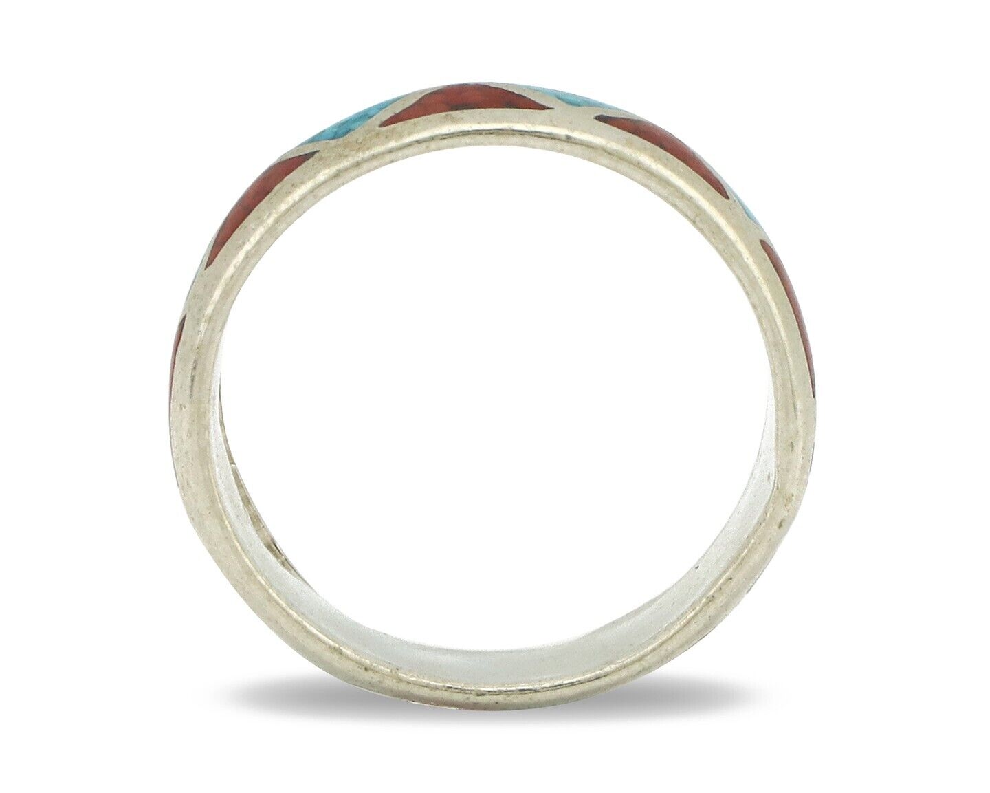 Navajo Ring 925 Silver Natural Turquoise & Coral Native American Artist C.80's