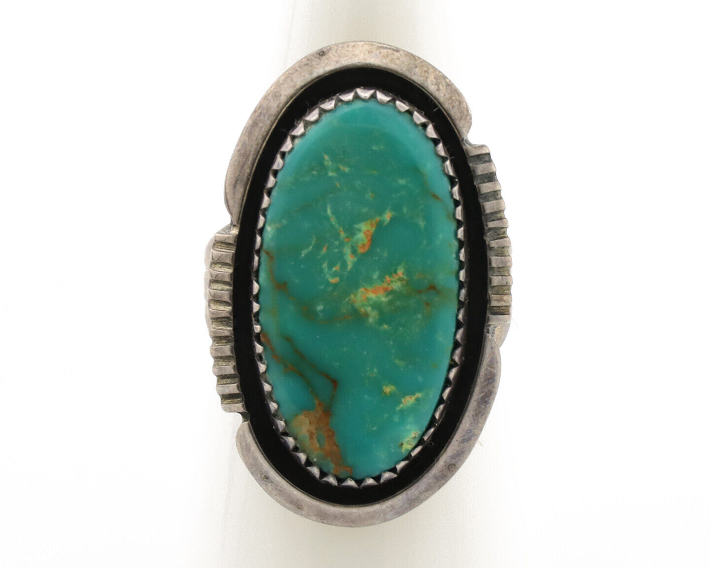 Navajo Ring .925 Silver Kingman Turquoise Native American Artist C.1980's