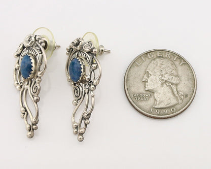 Navajo Earrings 925 Silver Natural Mined Denim Lapis Native American Artist C90s