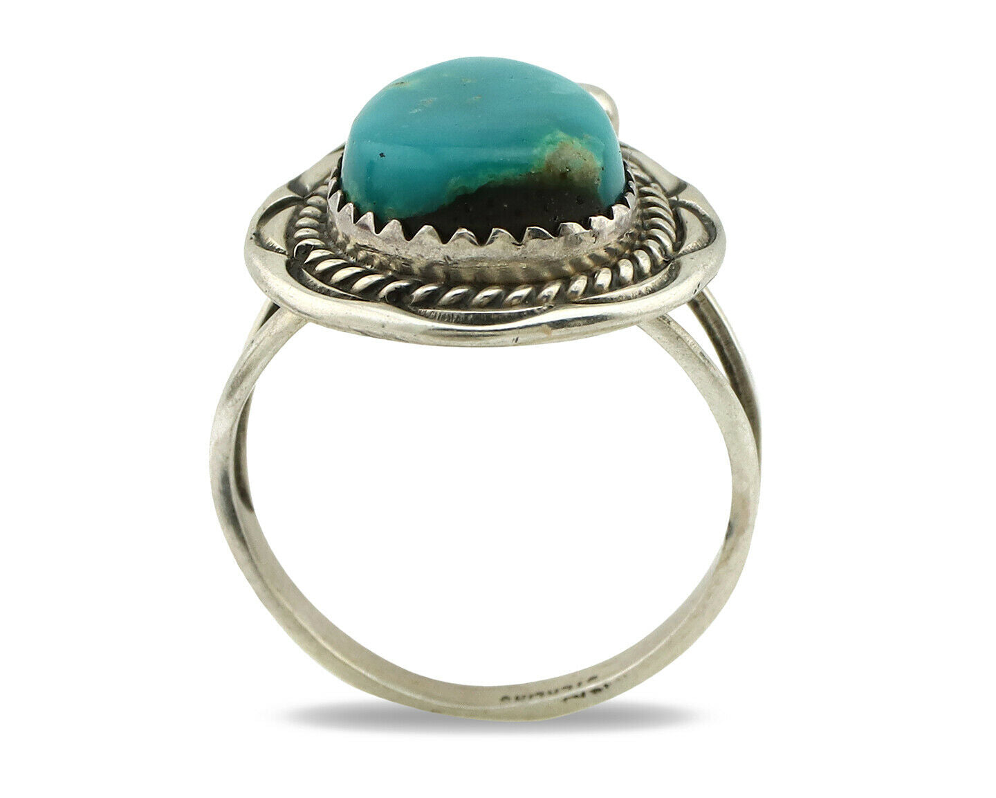 Navajo Ring .925 Silver Blue Turquoise Artist Signed Anna Begay C.1980's
