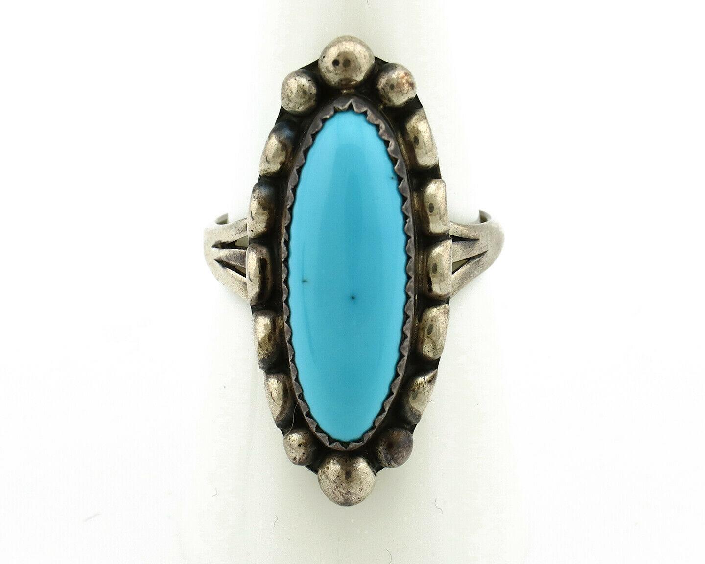 Navajo Ring .925 Silver Natural Blue Turquoise Artist Signed SC C.80's