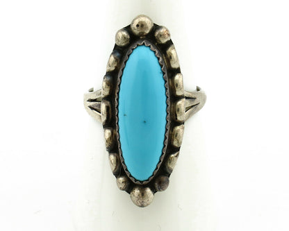 Navajo Ring .925 Silver Natural Blue Turquoise Artist Signed SC C.80's