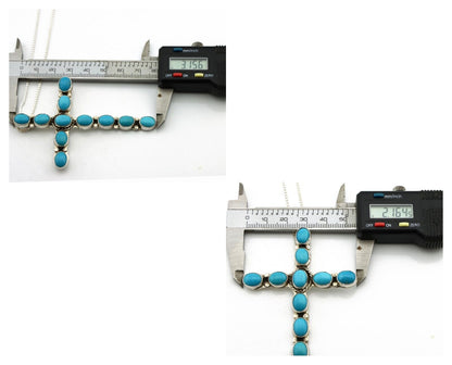 Navajo Cross Necklace 925 Silver Blue Arizona Turquoise Signed Tobe Turpen C.80s