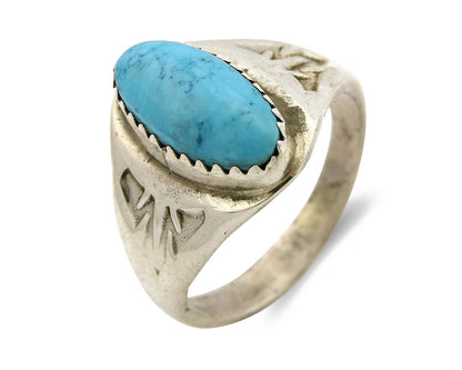 Zuni Ring .925 Silver Kingman Turquoise Hand Stamped Native American C.80's
