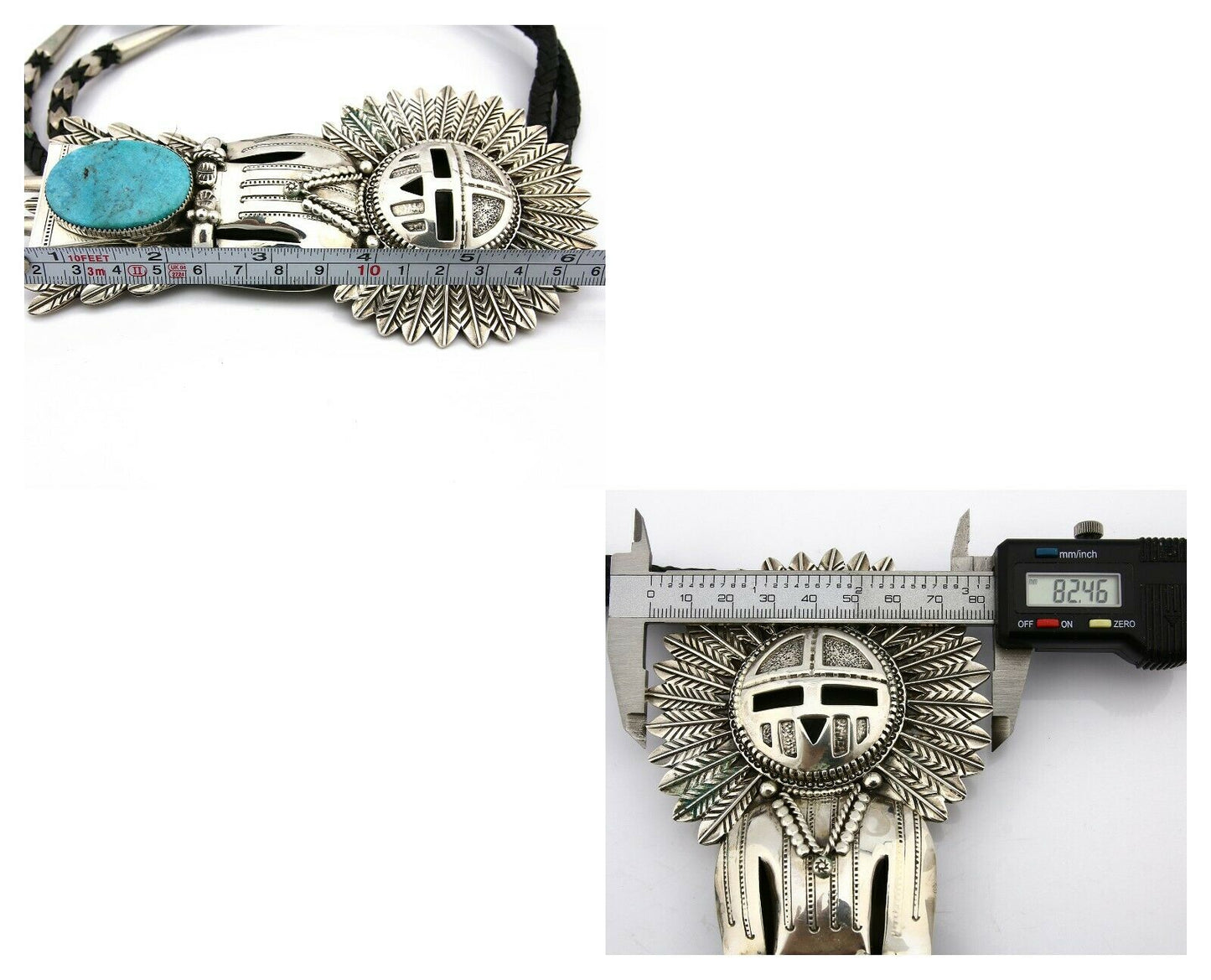 Navajo Bolo Tie .925 SOLID Silver Turquoise Artist Signed S C.80's